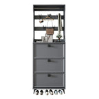 Drop-Front Adjustable Modern White Wood Narrow Shoe Cabinet