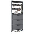 Drop-Front Adjustable Modern White Wood Narrow Shoe Cabinet