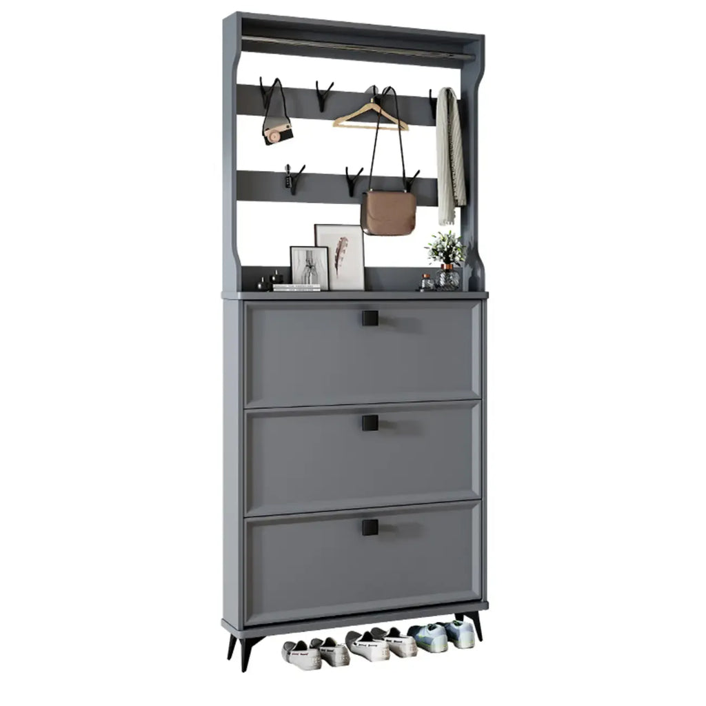 Drop-Front Adjustable Modern White Wood Narrow Shoe Cabinet