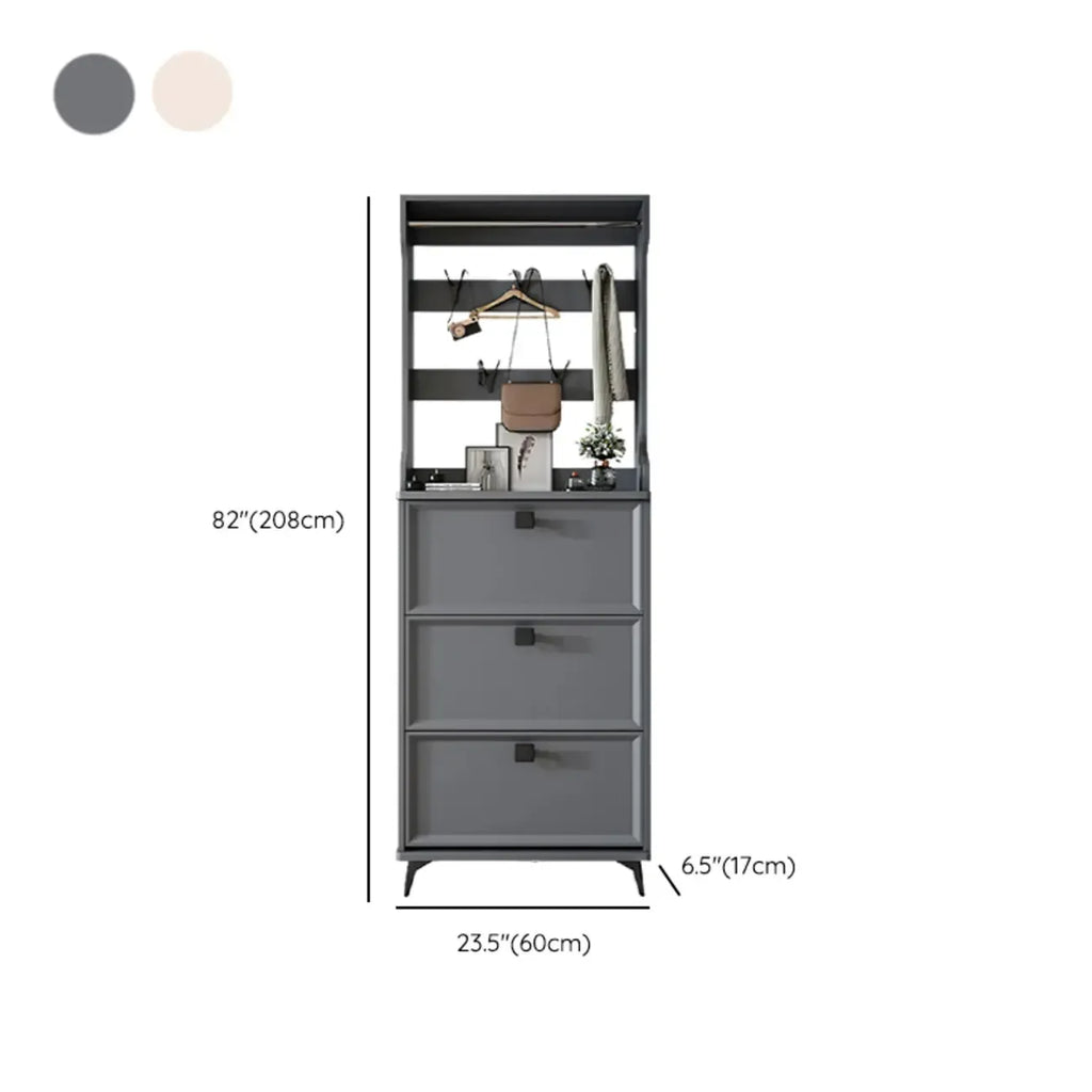 Drop-Front Adjustable Modern White Wood Narrow Shoe Cabinet