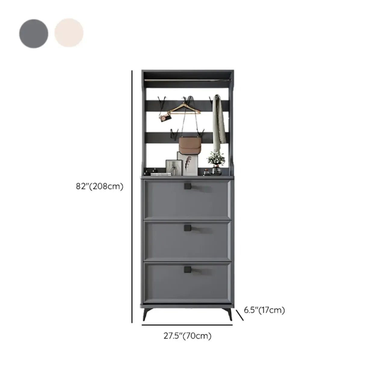 Drop-Front Adjustable Modern White Wood Narrow Shoe Cabinet