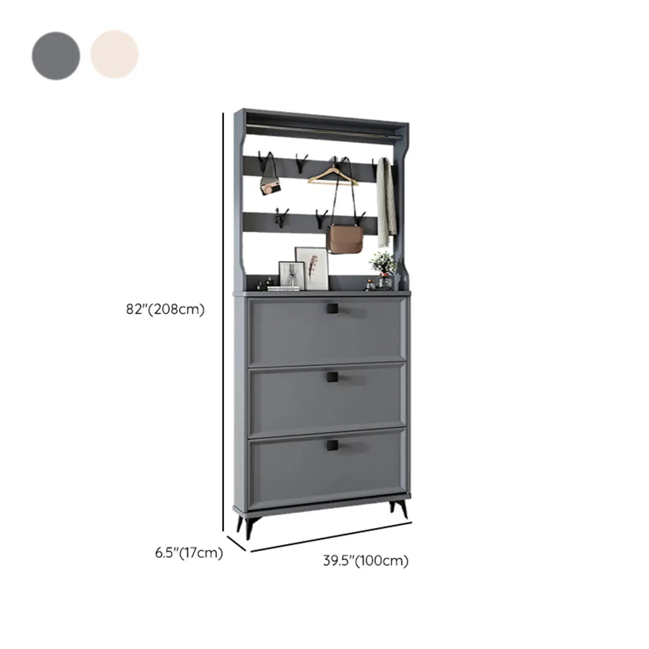 Drop-Front Adjustable Modern White Wood Narrow Shoe Cabinet