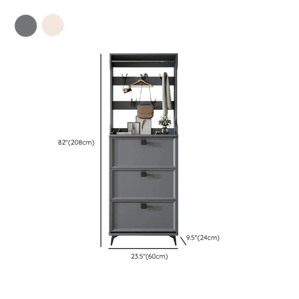 Drop-Front Adjustable Modern White Wood Narrow Shoe Cabinet