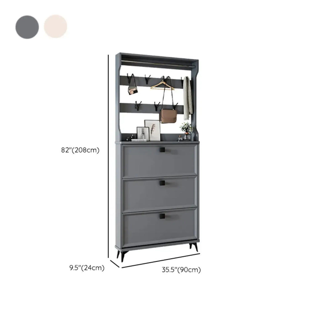 Drop-Front Adjustable Modern White Wood Narrow Shoe Cabinet