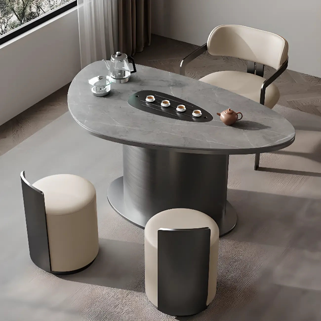 Modern Faux Leather Arm Dining Chair with Alloy Legs