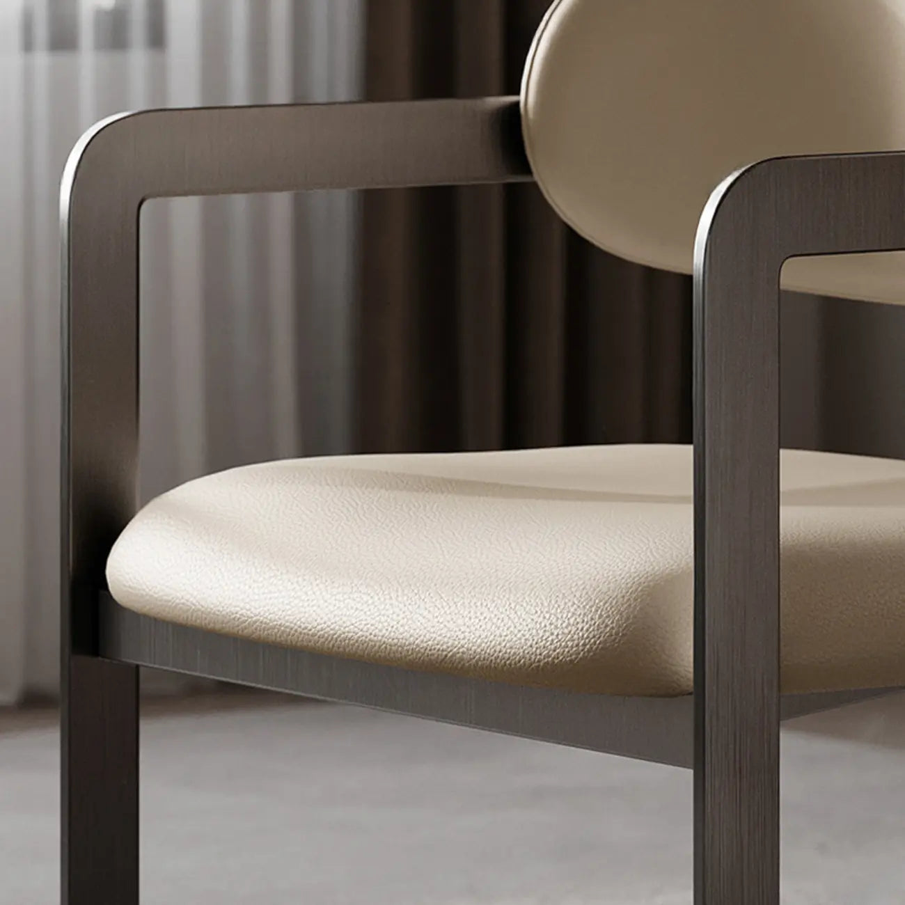 Modern Faux Leather Arm Dining Chair with Alloy Legs