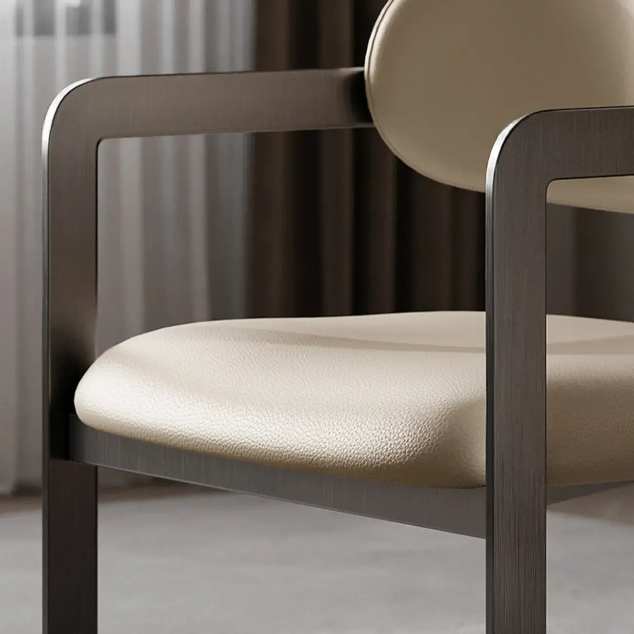 Modern Faux Leather Arm Dining Chair with Alloy Legs