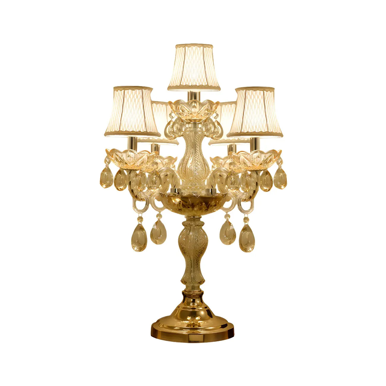Luxury Gold Multi-Light Crystal Candelabra Table Lamp