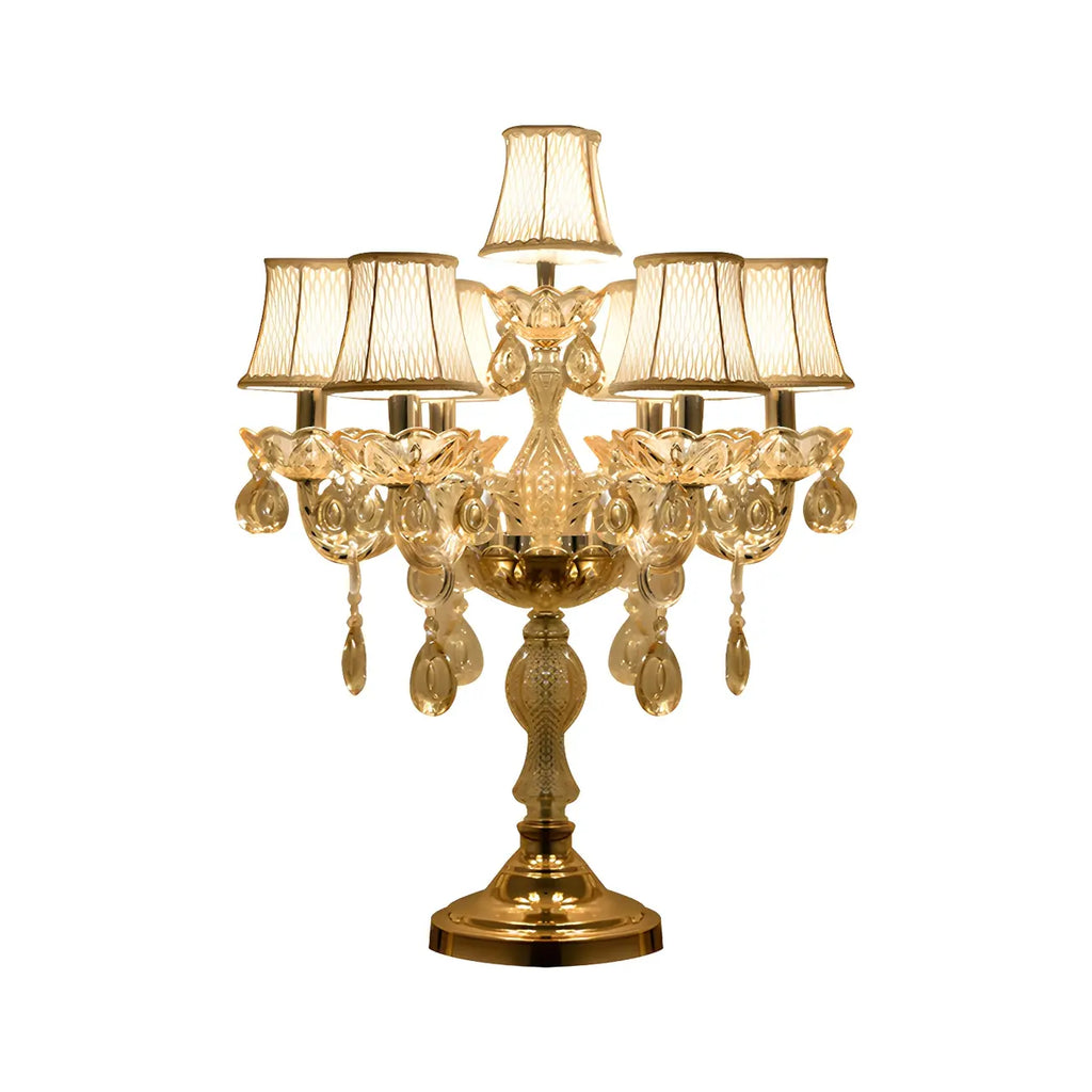 Luxury Gold Multi-Light Crystal Candelabra Table Lamp