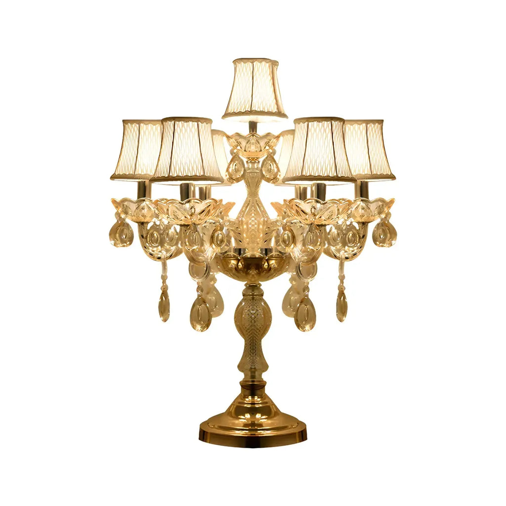 Luxury Gold Multi-Light Crystal Candelabra Table Lamp