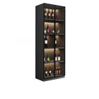Contemporary Black Wood Glass Tall Display Storage Cabinet
