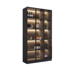 Contemporary Black Wood Glass Tall Display Storage Cabinet