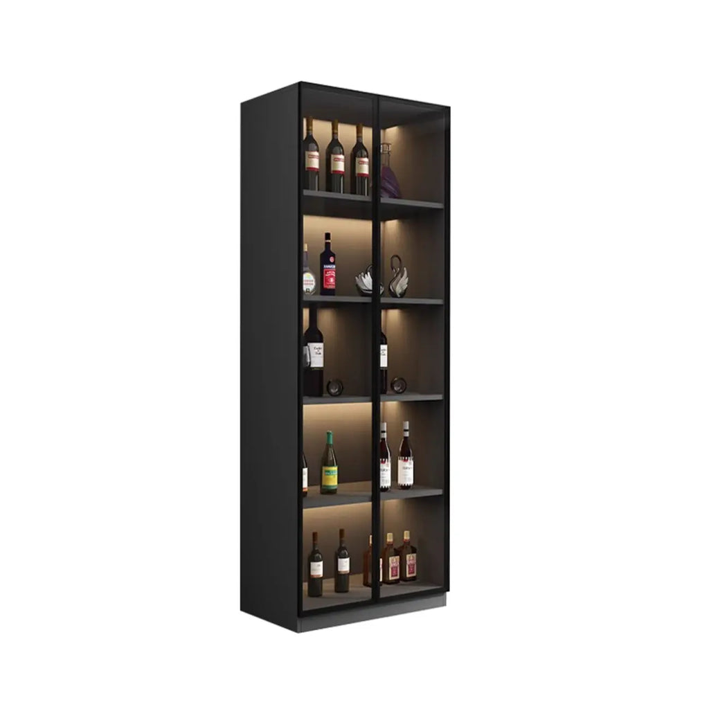 Contemporary Black Wood Glass Tall Display Storage Cabinet