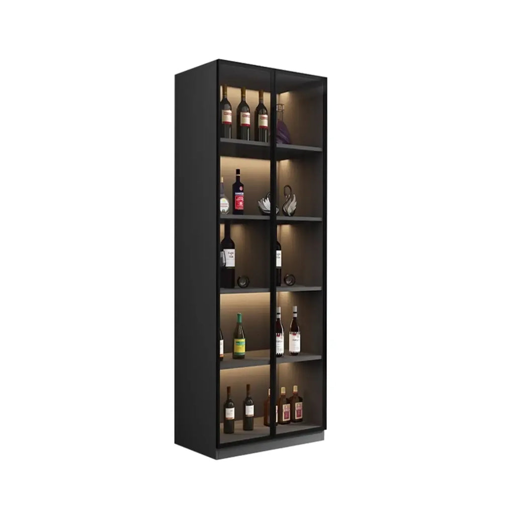 Contemporary Black Wood Glass Tall Display Storage Cabinet