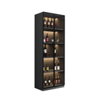 Contemporary Black Wood Glass Tall Display Storage Cabinet