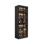 Contemporary Black Wood Glass Tall Display Storage Cabinet