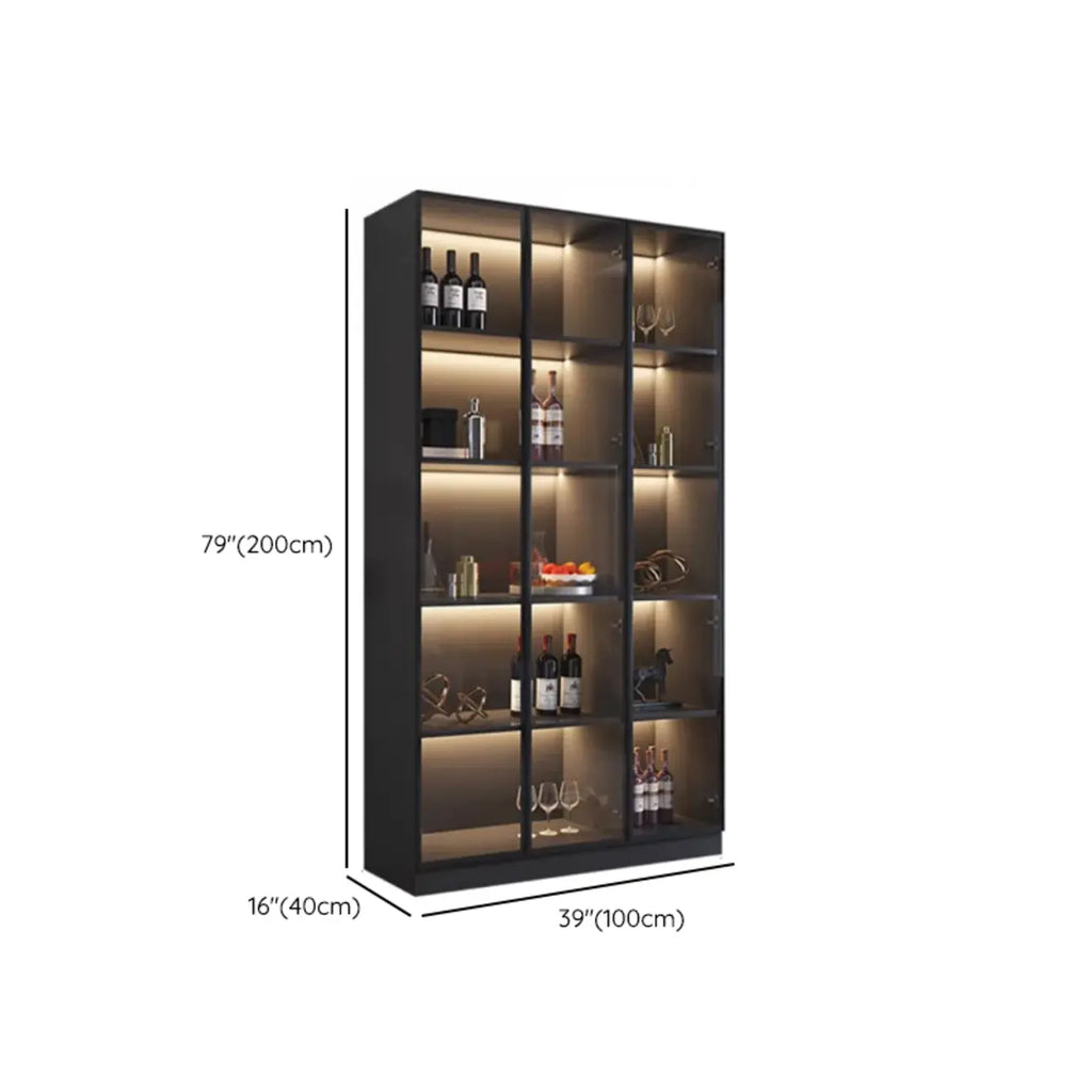 Contemporary Black Wood Glass Tall Display Storage Cabinet