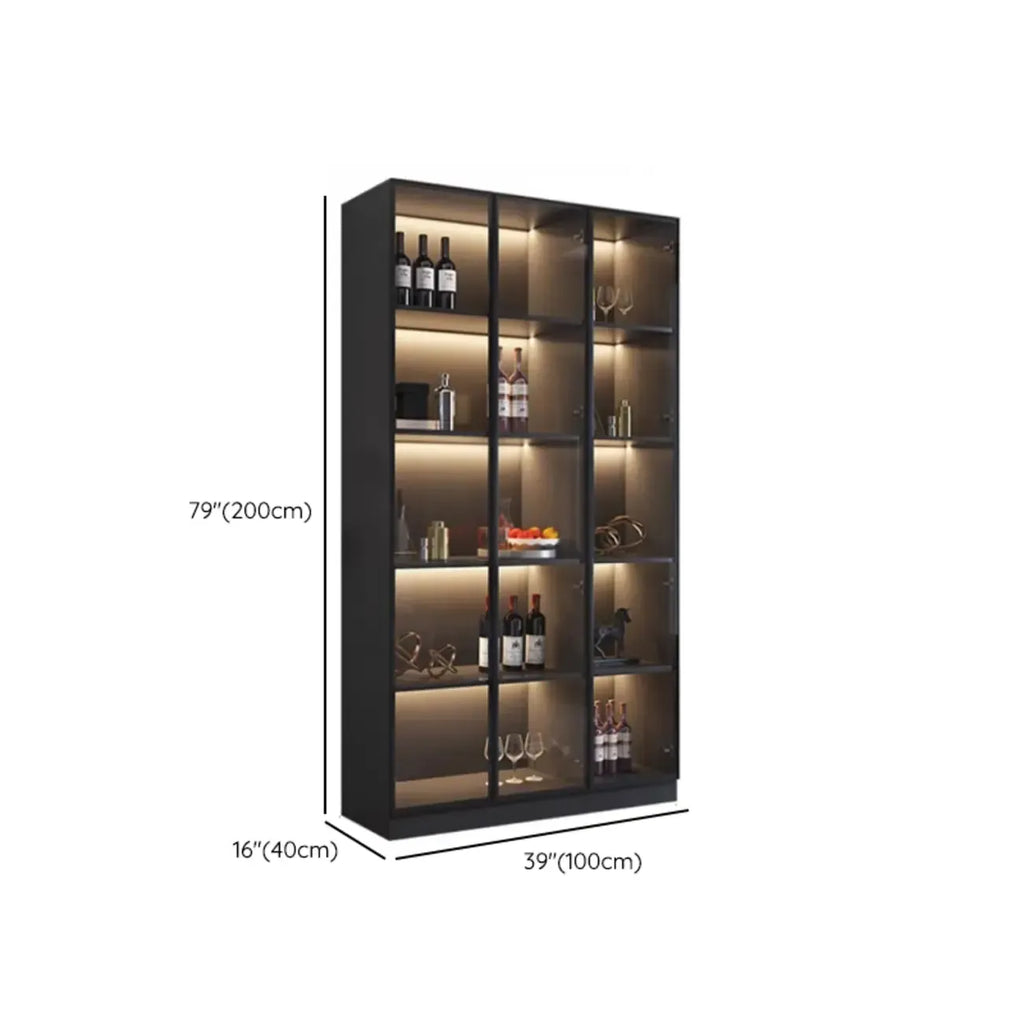 Contemporary Black Wood Glass Tall Display Storage Cabinet