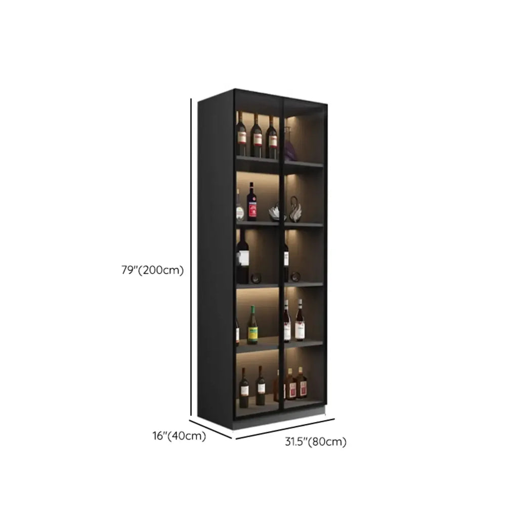 Contemporary Black Wood Glass Tall Display Storage Cabinet