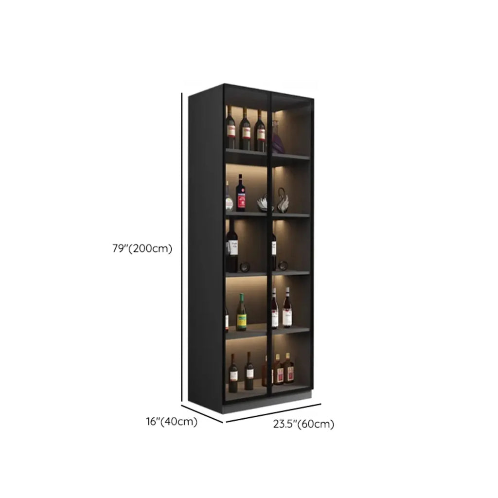 Contemporary Black Wood Glass Tall Display Storage Cabinet