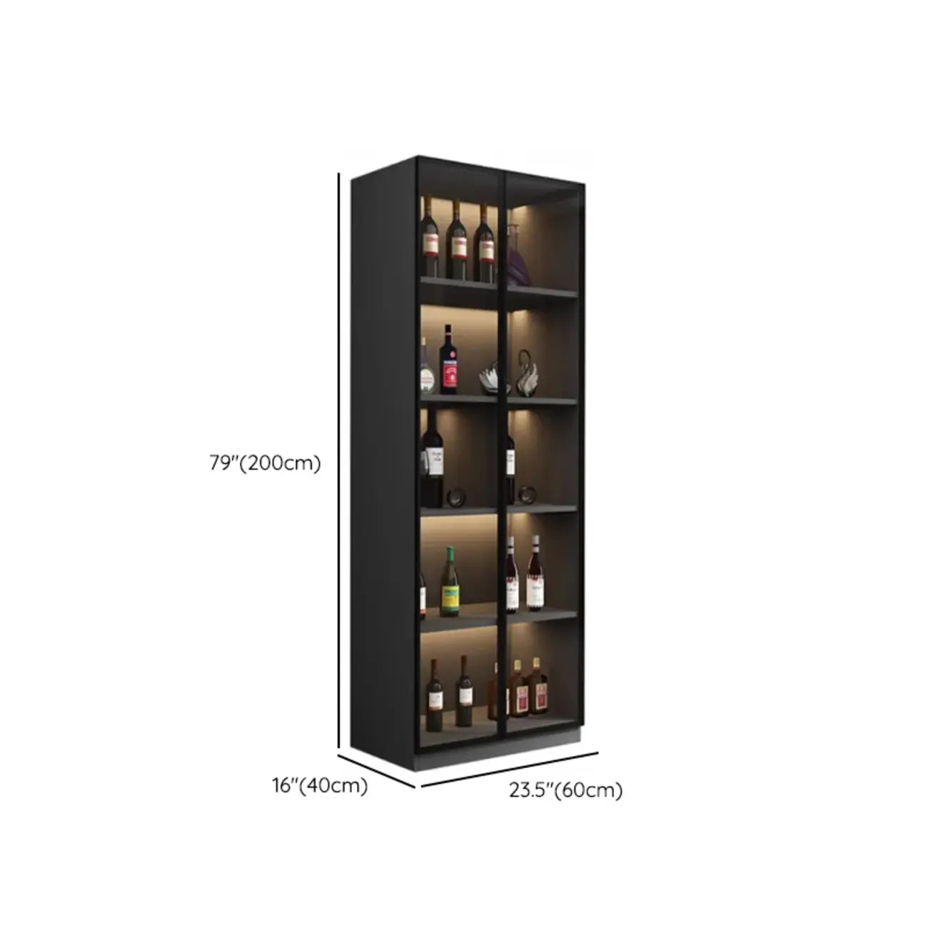 Contemporary Black Wood Glass Tall Display Storage Cabinet