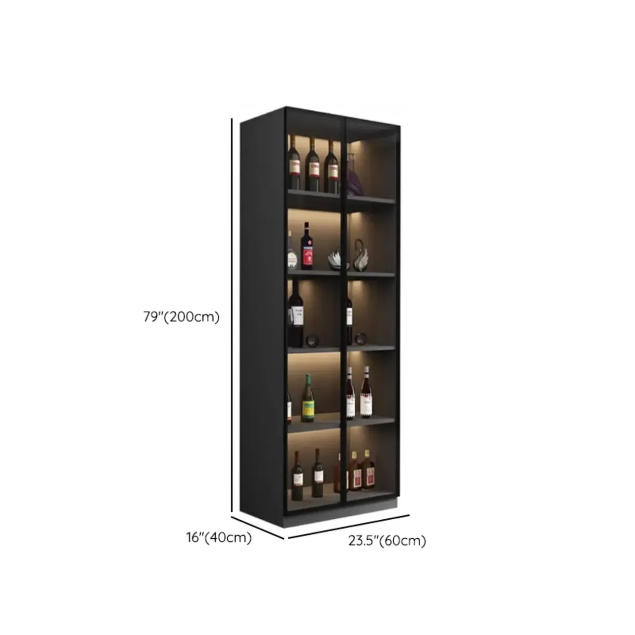 Contemporary Black Wood Glass Tall Display Storage Cabinet