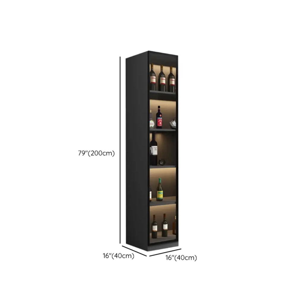 Contemporary Black Wood Glass Tall Display Storage Cabinet
