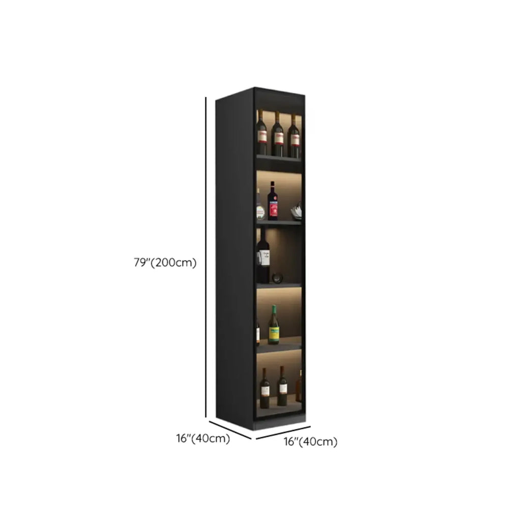 Contemporary Black Wood Glass Tall Display Storage Cabinet