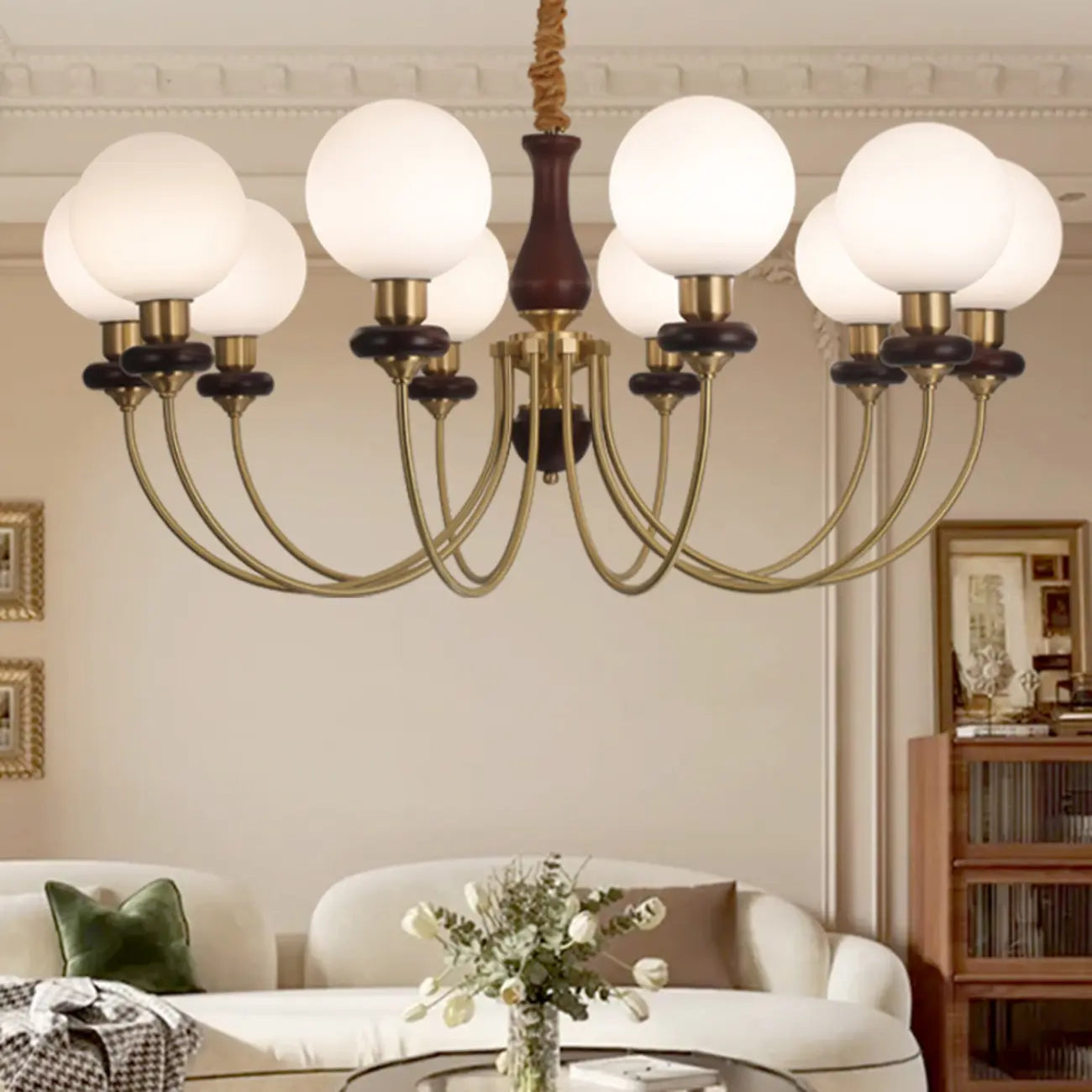 Gold Classic Globe Glass Chandelier Height Adjustable