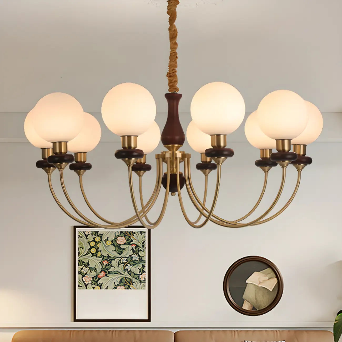 Gold Classic Globe Glass Chandelier Height Adjustable