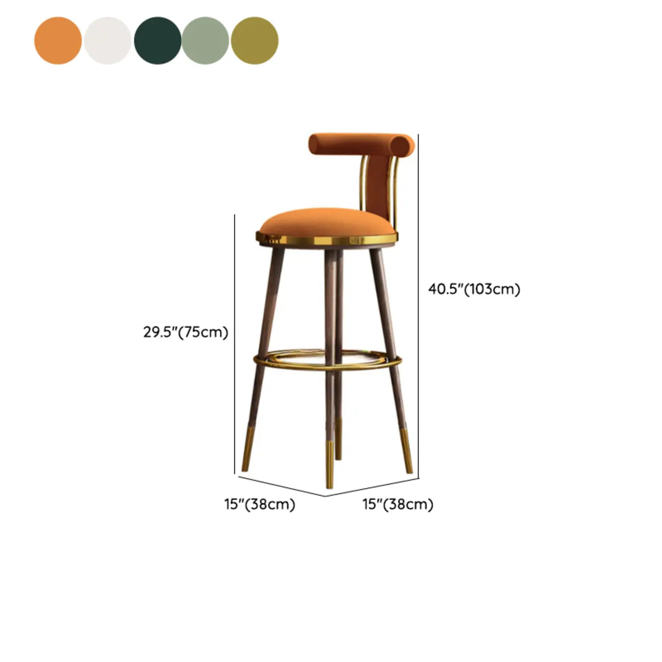Glam Wood Velvet Upholstered Gold Accent Bar Stool