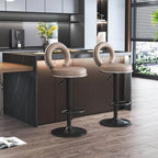 Glam Round Adjustable Leather Swivel Bar Stool with Back