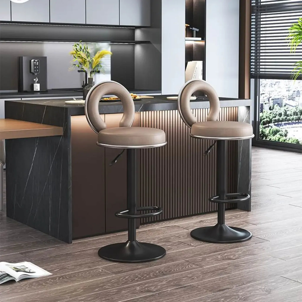 Glam Round Adjustable Leather Swivel Bar Stool with Back