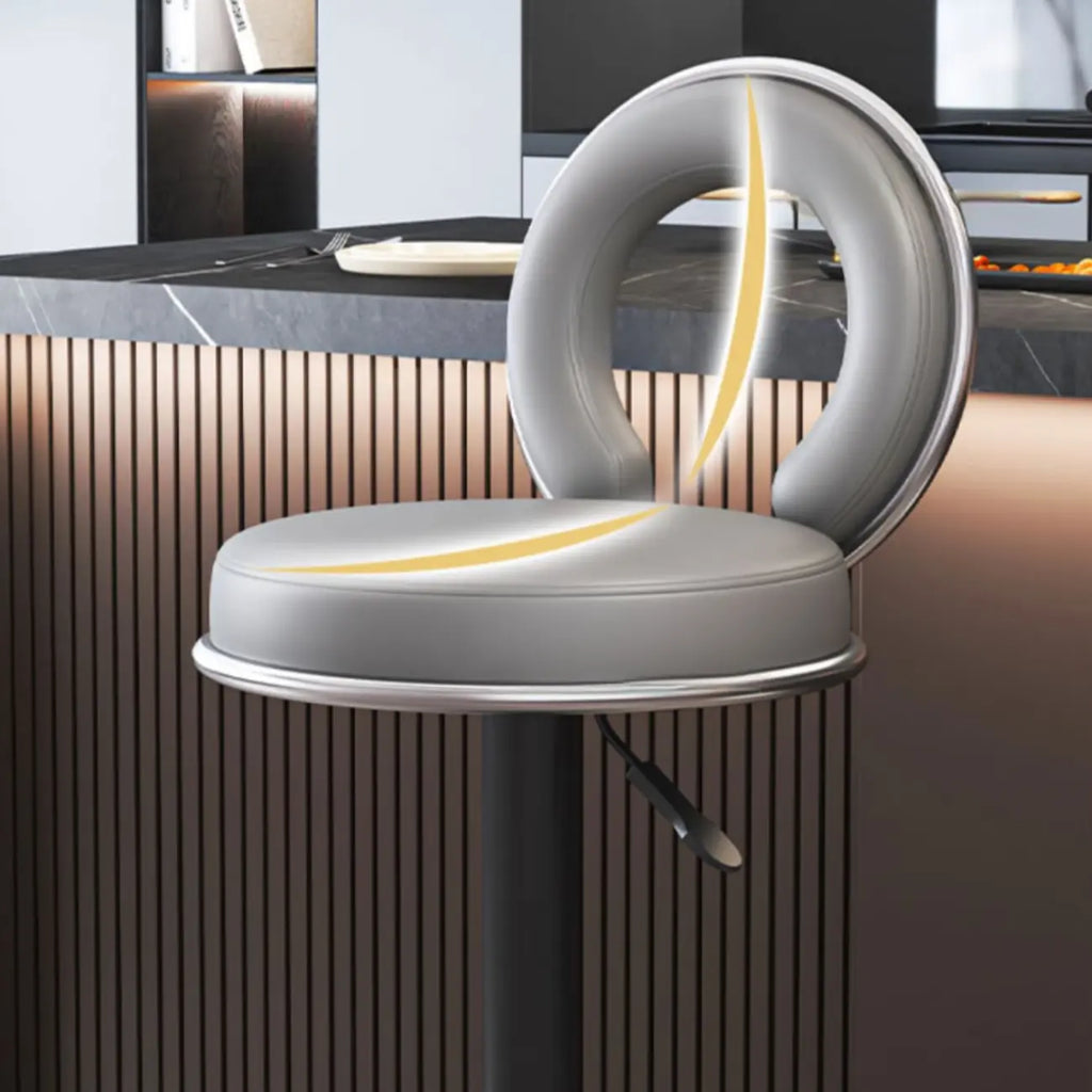 Glam Round Adjustable Leather Swivel Bar Stool with Back