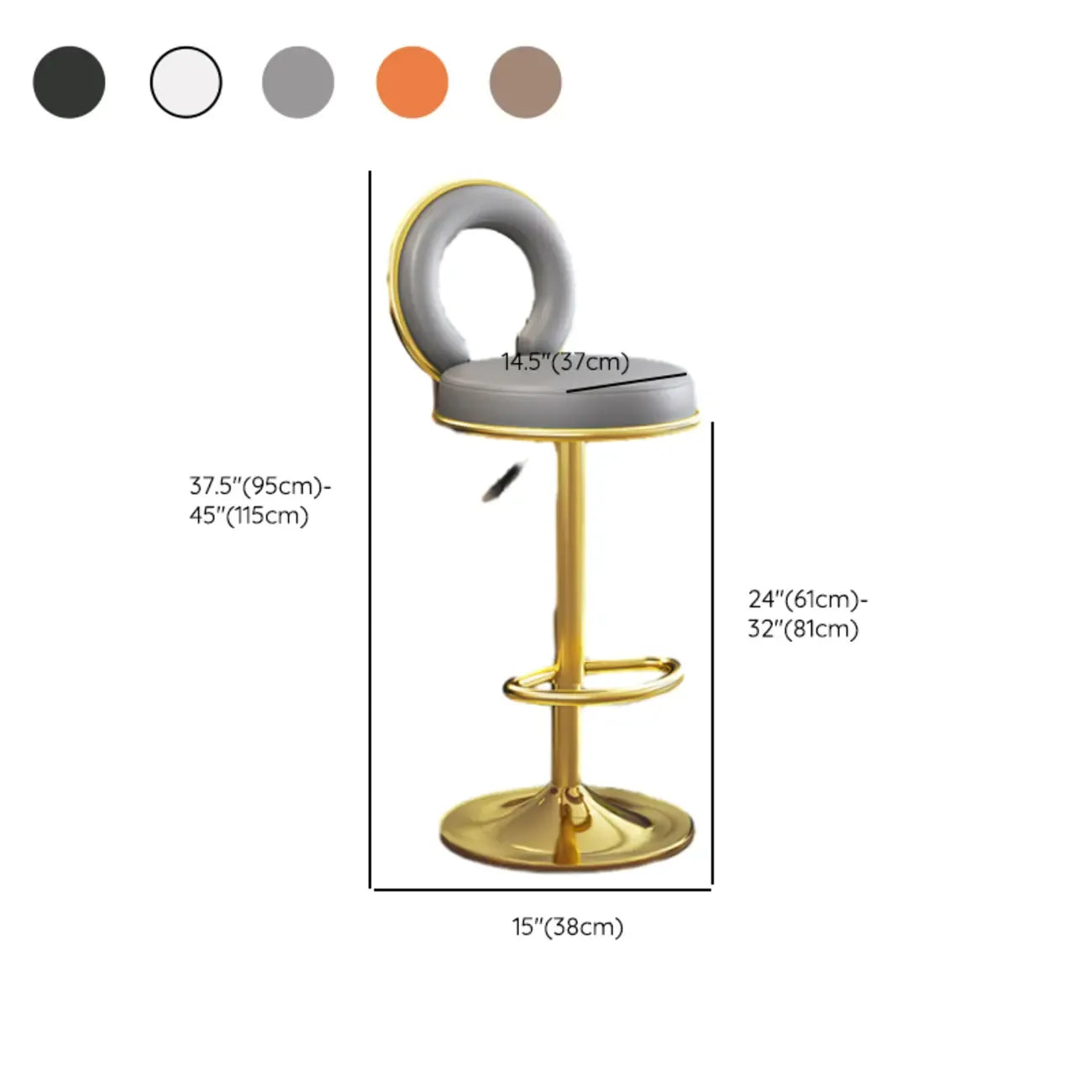 Glam Round Adjustable Leather Swivel Bar Stool with Back