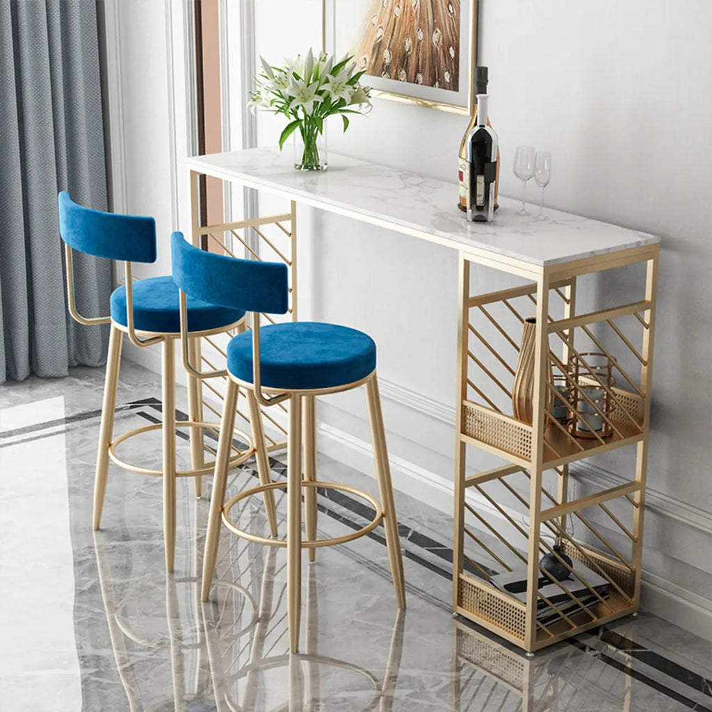 Lavish White Marble Gold Iron 2-Layer Storage Bar Tables