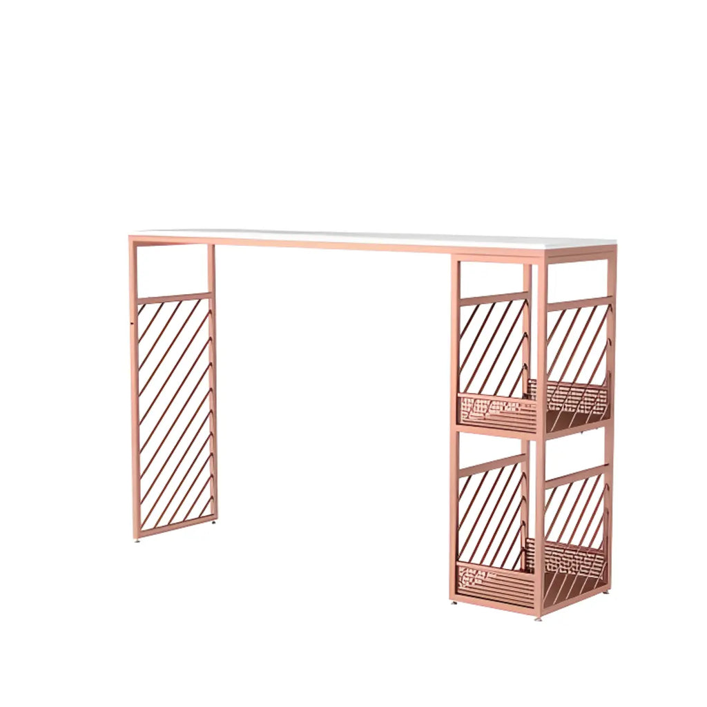 Lavish White Marble Gold Iron 2-Layer Storage Bar Tables