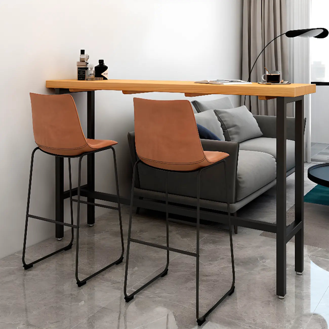 French Country Natural Wooden Iron Trestle Bar Tables