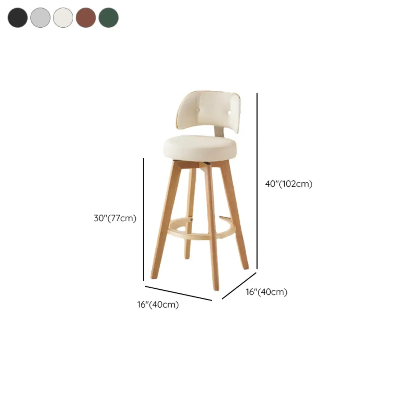 Natural Wood Round Leather Swivel Bar Stools