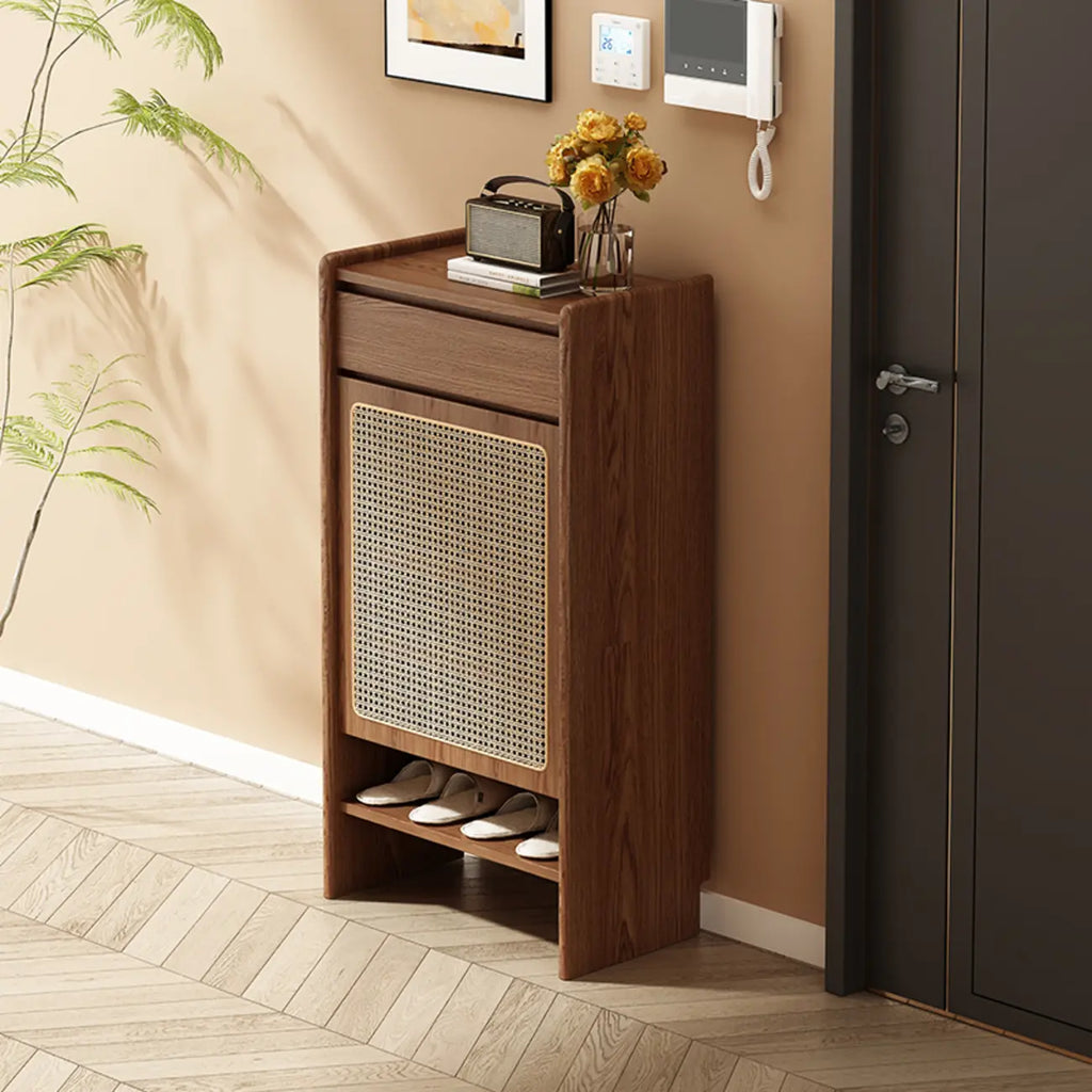 Boho Rattan Oak Shoe Cabinet Natural Storage
