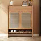 Boho Rattan Oak Shoe Cabinet Natural Storage