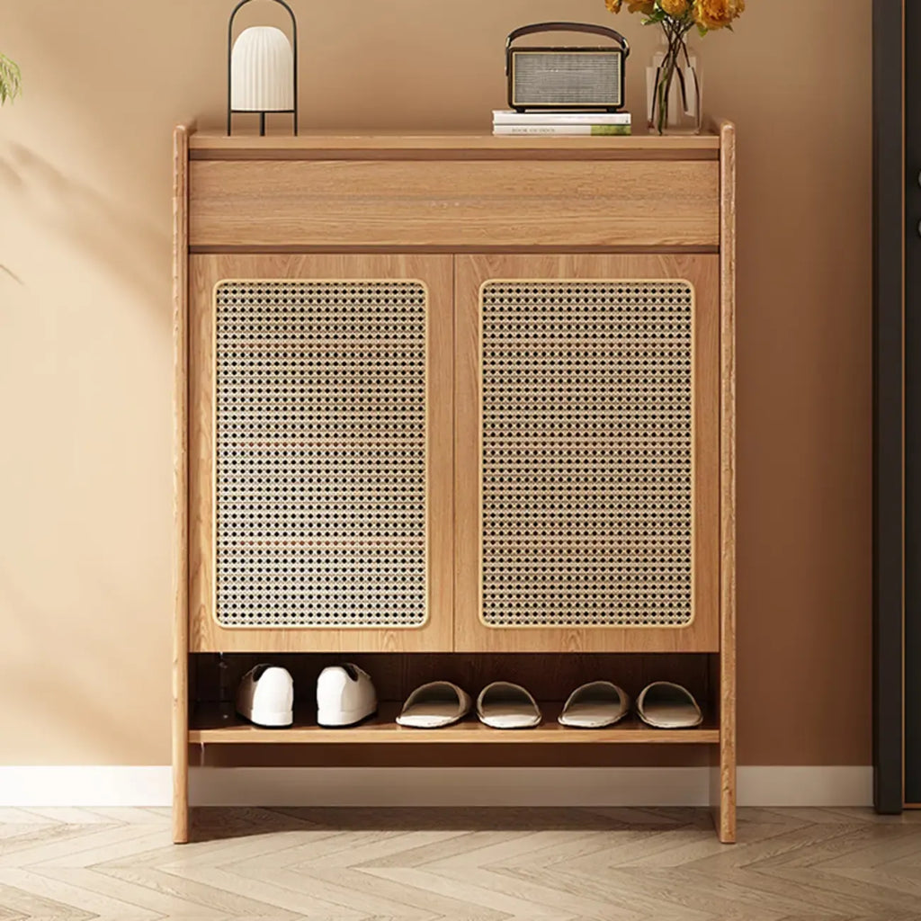 Boho Rattan Oak Shoe Cabinet Natural Storage