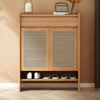 Boho Rattan Oak Shoe Cabinet Natural Storage