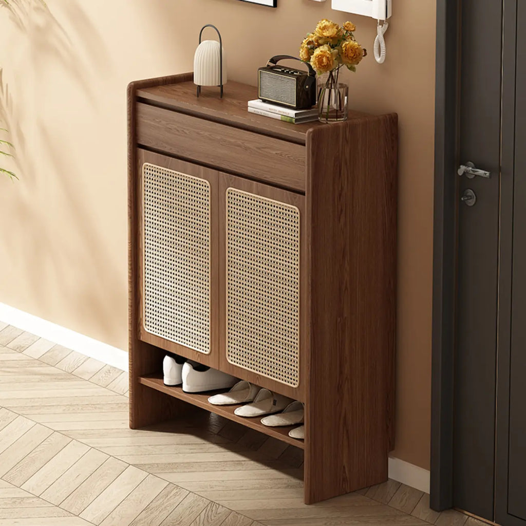 Boho Rattan Oak Shoe Cabinet Natural Storage