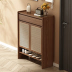 Boho Rattan Oak Shoe Cabinet Natural Storage