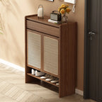 Boho Rattan Oak Shoe Cabinet Natural Storage