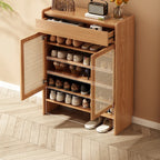 Boho Rattan Oak Shoe Cabinet Natural Storage