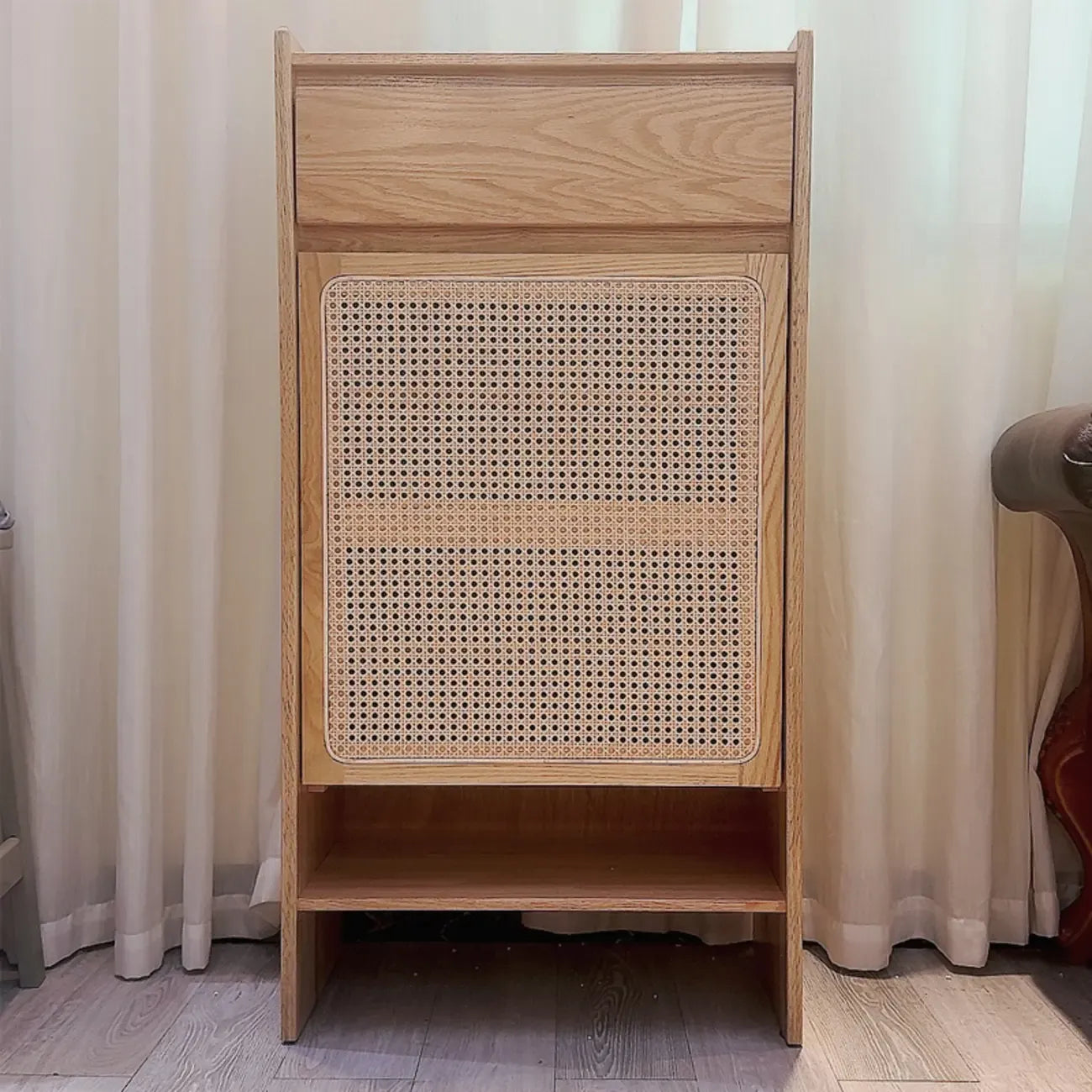 Boho Rattan Oak Shoe Cabinet Natural Storage