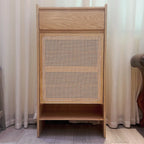 Boho Rattan Oak Shoe Cabinet Natural Storage