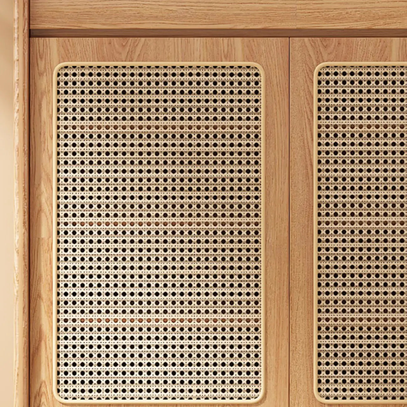 Boho Rattan Oak Shoe Cabinet Natural Storage